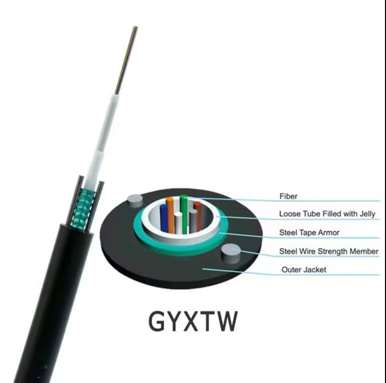 Cabos de fibra óptica ao ar livre GYXTW 12 núcleos Uni-tubo luz aérea blindado modo único