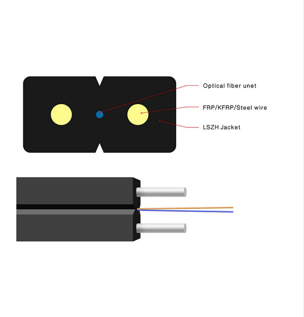 FTTH Drop Cable Indoor 1/2 cores Arco-tipo FRP/aço membro de resistência