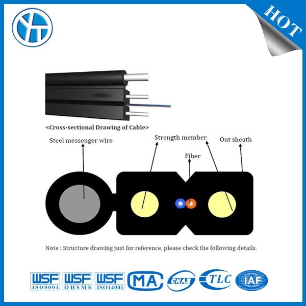 200N Resistência à tração Cable FTTH Drop Indoor Yofc Fibra para Conectividade Sem Secções