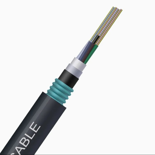 Tela de fibra de tubo solto PBT de alta durabilidade GYTA53 com design de enterro e material blindado de liga de alumínio