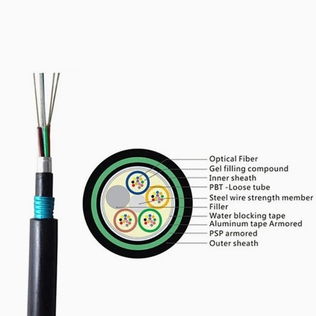 Cabo de fibra óptica enterrado direto GYTA53 com tubo solto PBT e perda de retorno ≥ 50dB para núcleos de desempenho superior de rede 2-144 núcleos